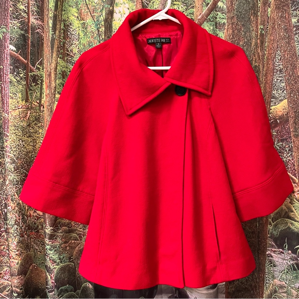 Lafayette 148 New York Red Short Cape Coat